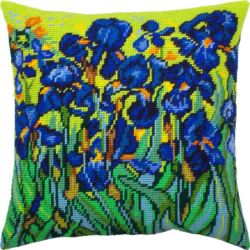 Brvsk Irises by Vincent Van Gogh. Needlepoint Kit. Throw Pillow 16Ã—16 Inches. Printed Tapestry Canvas, European Quality - Image 1